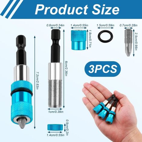 Set di 3 portapunte per cartongesso, portapunte per cacciavite, portapunte magnetico, attacco a cambio rapido, esagonale da 1/4", con 3 punte PH2, compatibile con trapani e cacciaviti. (1/4)
