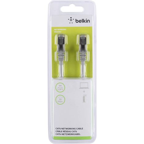 Cat6 Networking Cable 1m Grey Belkin - Cordon de raccordement - RJ-45 (M) pour RJ-45 (M) - 1 m - CAT 6 - sans crochet (1/2)
