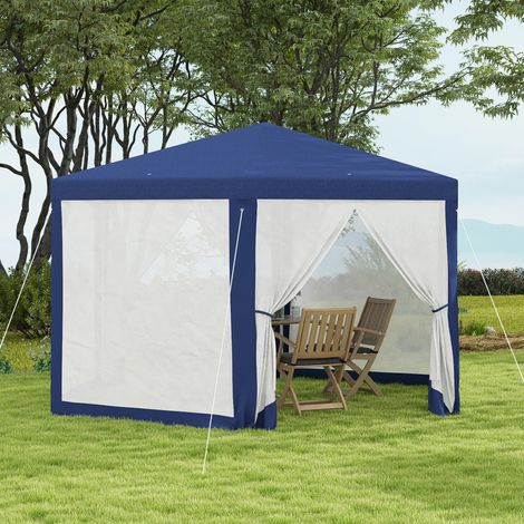 Gartenpavillon, 6-eckig, Netzvorhänge, Metallgestell, 3,94x3,412x2,5m, Blau