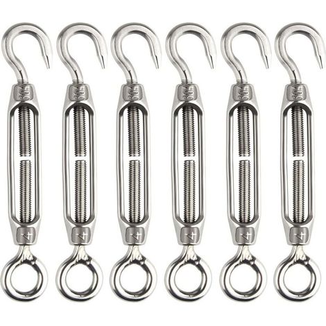 Tendeur de fil , tendeur à crochet et œillet 304, ensemble de tendeurs réglables en acier inoxydable M4, robuste，（6 pièces） (1/4)