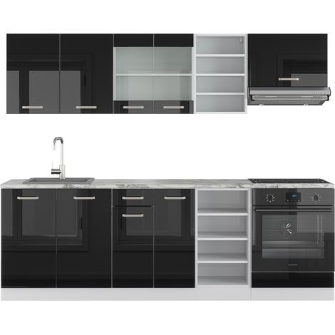 Mueble de cocina R-Line, Negro brillo intenso, 240 cm , ET Mármol, Vicco (1/5)