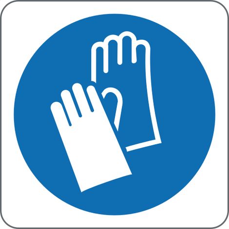 Panneau de gants de protection - Panneau obligatoire conforme à la norme ISO 7010 - Taille : 125125mm - Matériau : Aluminium - Size: 6060mm - Material: Adhesive PVC (1/3)