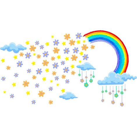 Regenbogenwolken-Blumen-Wandtattoo, farbenfrohe Wandaufkleber, Tapetenornamente für Zuhause, Schlafzimmer, Kinderzimmer, Dekorationsartikel