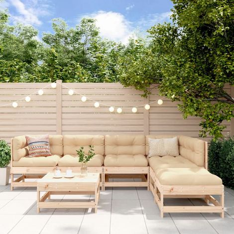 7-tlg. Garten-Lounge-Set mit Kissen Massivholz