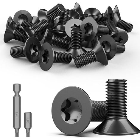 30 Pièces Vis à Tête Fraisée Torx M4 x 10 mm Vis en Acier Inoxydable A2 V2A Métaux Noir Tête Plate Visserie Filetage Complet avec Embout Torx T20 (1/5)