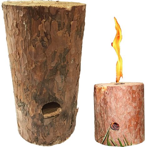 Monmobilierdesign – Feu suédois en bois naturel – Bûche de jardin avec autonomie 1,5h – Ambiance chaleureuse pour soirées en extérieur (1/5)
