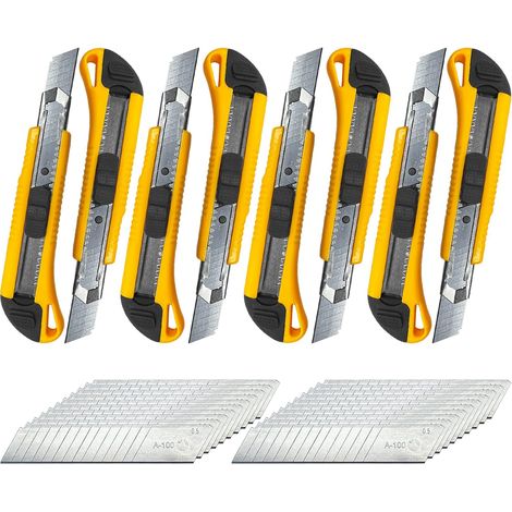 Lot de 8 Cutters Professionnels, 18mm avec lame de rechange, lame peut être remplacée, Poignée ABS antidérapante escamotable et double verrouillage, convient pour l'artisanat, travaux coupe (1/5)