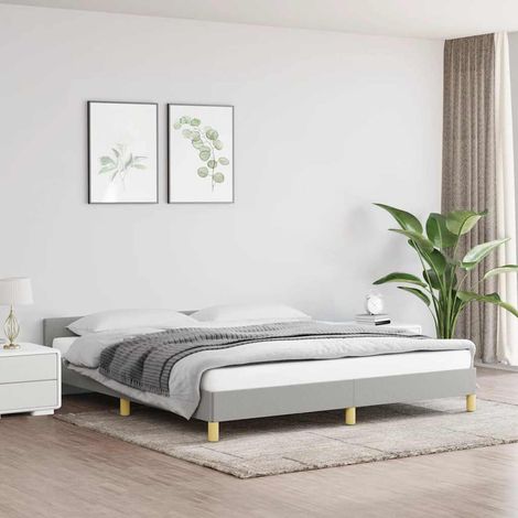 Cadre de Lit en Tissu Gris Clair 180x200 cm avec Tête de Lit et Lattes en Contreplaqué (1/4)