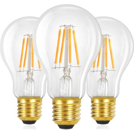 GBLY 3er pack LED E27 Glühbirne: A60 Vintage Lampe Edison Leuchtmittel 4W 2700K Warmweiss Glühlampe Retro Filament Birnen Bulb Energiesparlampe für Haus Café Bar - Nicht Dimmbar