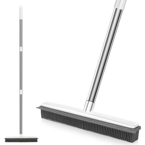 Balai en Caoutchouc de Silicone Blanc à Long Manche Anti-Rayures, pour Enlever Les Poils d'animaux de Compagnie, pour Les Sols, Les Tapis, Les Carreaux, Les Fenêtres et Le Jardin (1/4)