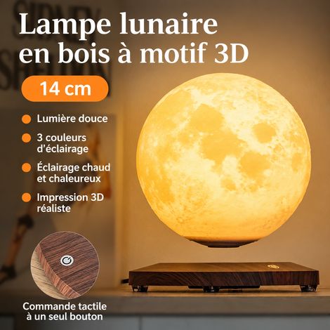 Lampe de chevet lévitation magnétique socle rond motif bois lune 14 cm veilleuse 3D 1 kg – Livraison gratuite