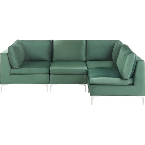 Sofá esquinero 4 plazas de terciopelo verde izquierdo asiento patas metal glamour Evja