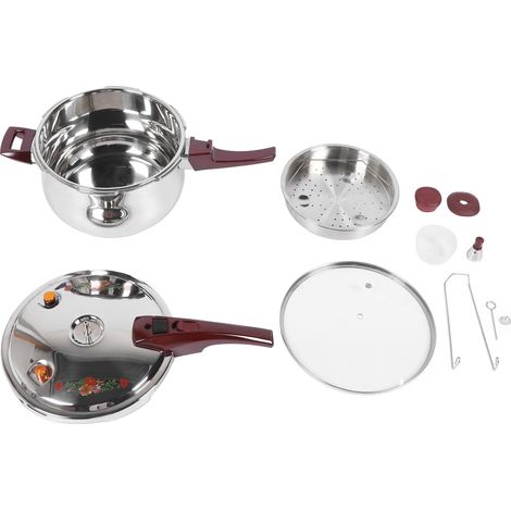 Autocuiseur 80KPA en acier inoxydable, gain de temps multifonctionnel avec panier à vapeur, couvercle en verre, cuisinière pour cuisinière à gaz à induction 9L (1/5)