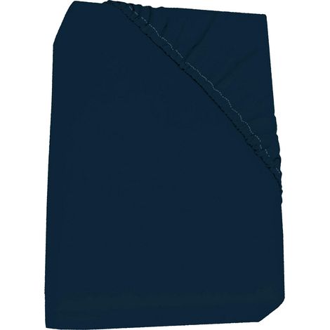 Lenzuolo Sotto Matrimoniale con Angoli H40 cm ed Elastico Tinta Unita Blu Scuro (1/3)