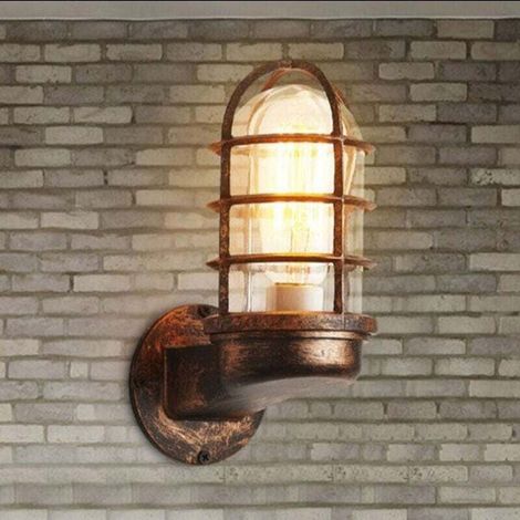 Rustikale industrielle Vintage-Retro-Wandleuchte aus Metall mit Käfig, Retro-Innenleuchte (rostfarben) (Leuchtmittel nicht enthalten) [Energieklasse A+] (1/4)