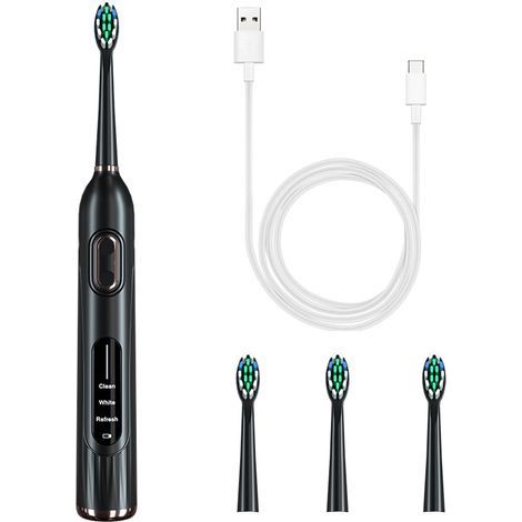 Brosse à dents électrique, 36000 oscillations / min, 3 modes, résistant à l'eau, conception ergonomique, 4 têtes incluses, noir-Karteo (1/5)