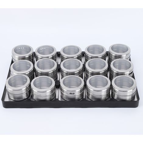 MINKUROW Set Di Barattoli Per Spezie Magnetici In Acciaio Inossidabile Da 15 Pezzi, Barattoli Per Spezie Rotondi, Shaker Per Spezie, Contenitori Per Spezie, Coperchio Trasparente Per Spezie Da Cucina (1/5)
