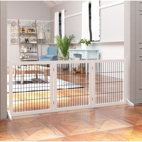 Barreira de Segurança para Cães 185x36x71 cm em Madeira Branca, Dobrável para Portas – MEUBLIV (1/5)