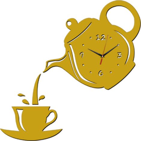 Horloge murale 3D en acrylique design tasse de café et théière, décoration créative (1/4)