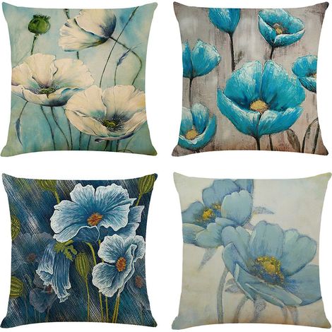 Lot de 4 Housses de coussin, 45x45 cm, motif fleurs et plantes, fermeture éclair invisible, pour canapé et fauteuil (1/5)