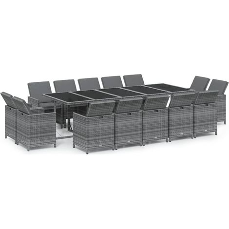 Maison Exclusive - Set Pranzo da Giardino 15 pz con Cuscini in Polyrattan Grigio (1/5)