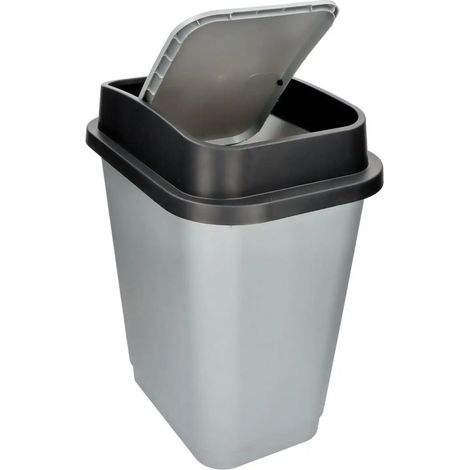 Pattumiera Bidone in Plastica Oslo Black Silver Dea Home 25 Litri