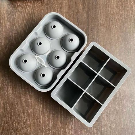 2 Piece Gray Silicone Ice Cube Molds, 1 Spherical Mold (18 x 12.5 x 5 cm)