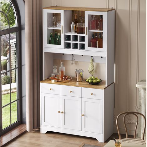 Credenza vetrina 94,5 x 30 x 175,5 cm, 5 ante 3 cassetti, bianco effetto legno DESVIAE (1/5)