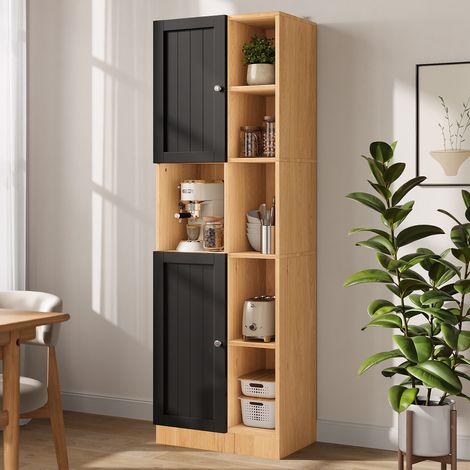 Mobile angolare cucina 50x35.5x170 cm, 6 ripiani aperti, 2 ante con ripiani regolabili, MDF nero e naturale (1/5)