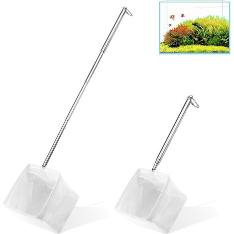 2 Épuisette Aquarium, Manche Télescopique Inox 13-40cm, Mailles Fines Nylon, Pour Bassin Et Nano Bac