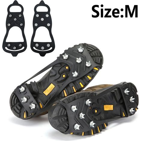 Lot d une paire de crampons antidérapants taille M avec huit pointes vingt quatre virgule cinq sur dix centimètres pour chaussures de randonnée (1/5)