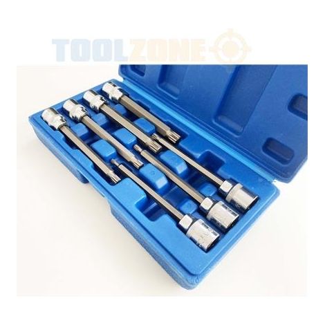 7pc Extra Long Spline Socket Bit Set 3/8"" Male Spline Bits In Case SD080 (1/2)