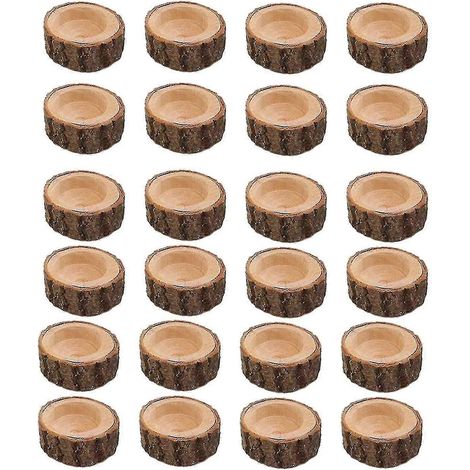 Lot de 24 bougeoirs en bois photophores pour mariage anniversaire Noël décoration intérieure (haoyi) - Couleur bois (1/5)