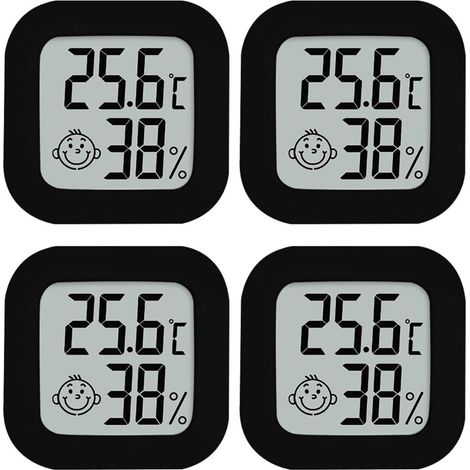 Igrometro - Stazione meteorologica - Misuratore di umidità - Termometro per interni - Batteria e striscia adesiva incluse - Set da 4 pezzi nero (1/5)