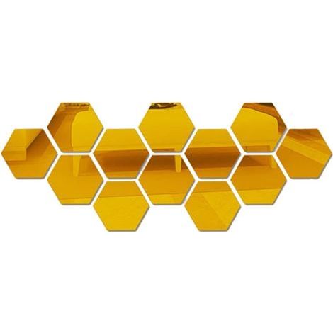 Spiegel-Wandaufkleber - Sechseckiger Spiegel - Für DIY-Wanddekoration - (Gold, große Größe 160 x 184 x 92 mm) (1/5)