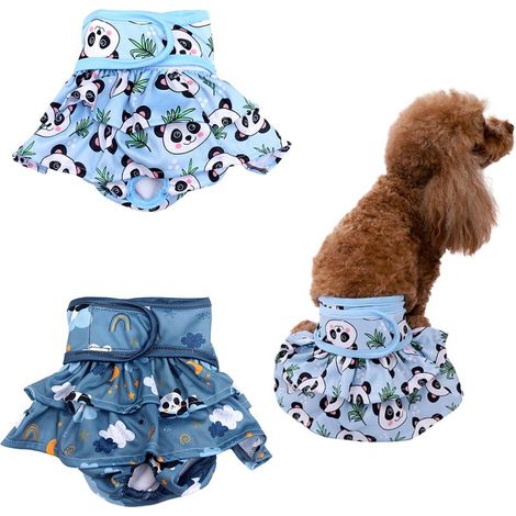 Lot de 2 pantalons physiologiques pour animaux - Panda bleu + Panda gris foncé - Taille S (convient aux tours de taille de 30 à 40 cm) (1/5)
