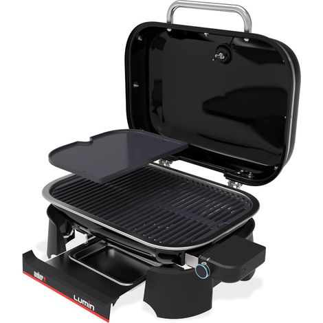Barbecue + plancha - Électrique - Weber - Lumin - 2,2kW - Acier émaillé - Espace de cuisson 33 x 49 cm - Thermometre intégré - Noir