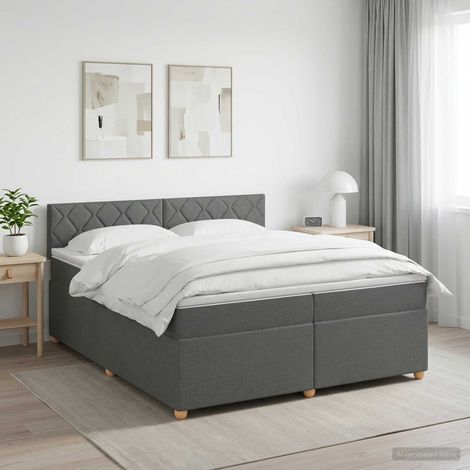 Cama box spring con colchón Gris oscuro 200 x 200 cm Tela (1/5)