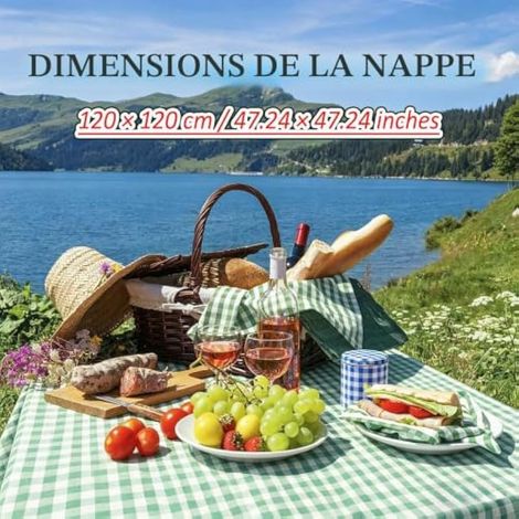 Nappe vichy vert sauge 120 x 120 cm en PVC imperméable et résistant aux taches, idéale pour les tables carrées et rondes, les réceptions, les mariages, les terrasses et les pique-niques. (1/3)
