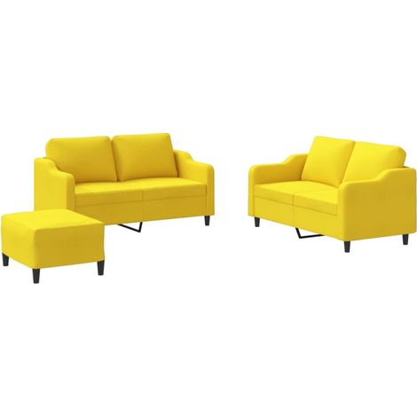 Maison Exclusive - Set di Divani 3 pz con Cuscini Giallo Chiaro in Tessuto (1/5)