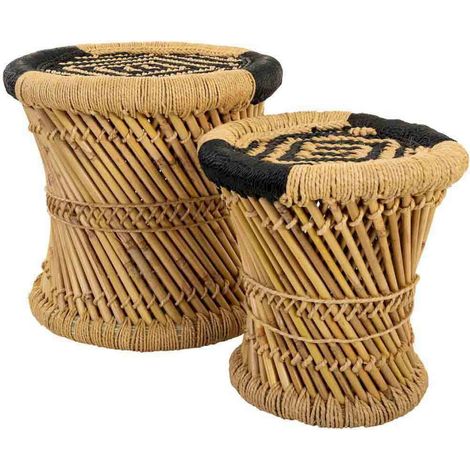 tabouret bambou naturel et noir style artisanal élégant - bambou naturel et corde noire (1/4)