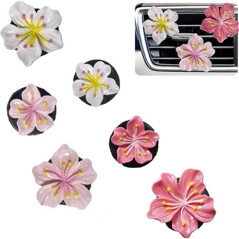 Lot de 6 jolis clips désodorisants pour grilles d'aération de voiture, motif fleur rose, accessoires esthétiques pour l'intérieur de votre voiture, désodorisants décoratifs pour les grilles d'aération (1/5)