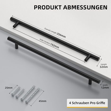 Lot de 10 - Poignée Meuble - Poignée Cuisine - Acier Inoxydable Finition Mate Entraxe 192mm Pour Armoire Tiroir Commode Noir 25,6x3,2cm (1/5)