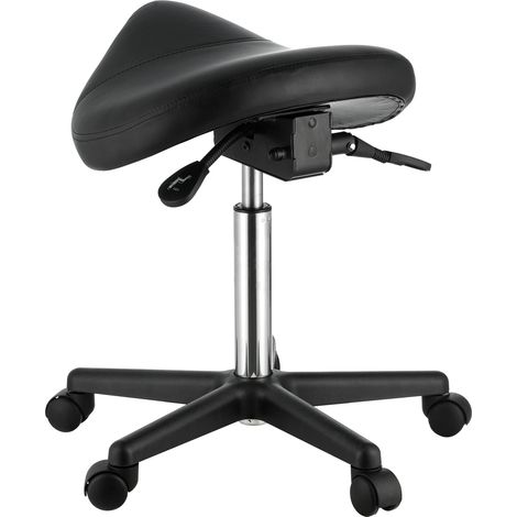 Mophorn Sattelhocker mit Rollen, 180 kg Tragkraft, ergonomischer Rollhocker, höhenverstellbarer Drehstuhl aus PU-Leder für Salon, Spa, Tattoo, Klinik, Schwarz