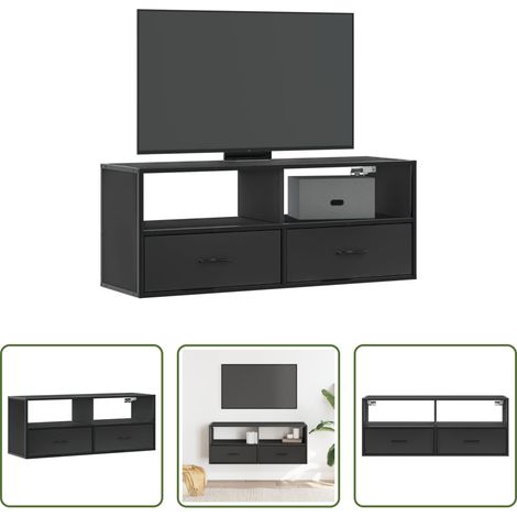 Meuble tv industriel -  Meuble TV noir 100x31x39,5 cm bois d'ingénierie et métal (1/5)