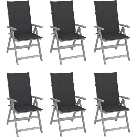 Lot de 6 Chaises de jardin inclinables - Chaises d'extérieur pour terrasse/jardin avec coussins Bois d'acacia BV680963 - BonneVie (1/5)