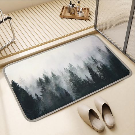 Tapis de salle de bain à séchage rapide super absorbant en forme de forêt brumeuse en diatomite, tapis de sol en caoutchouc antidérapant, lavable pour devant baignoire, salle de douche, 40,6 x (1/5)
