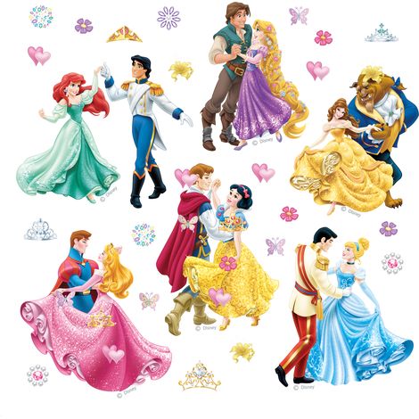 sticker mural Princesses rose, jaune et bleu  - Disney