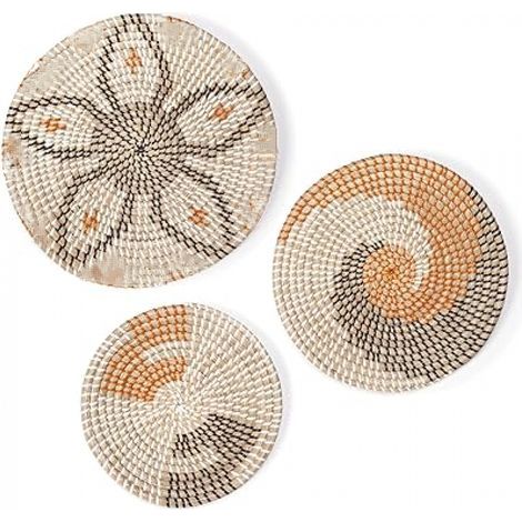 Decoration Murale - Pack 3 Paniers Mural Faits Main en Rotin - Deco Murale Salon Chambre Cuisine Maison Jardin Balcon Mur Exterieur - Decoration Boheme Cocooning Zen Bois Osier (1/5)