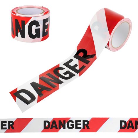 100M x 7.5cm Ruban d'Avertissement, Rubalise Rouge et Blanc, Ruban de marquage Sans Colle, Ruban de Sécurité Caution pour Zone Dangereuse, Halloween Decoration Fêtes Accessoires, Sans Colle (1/5)